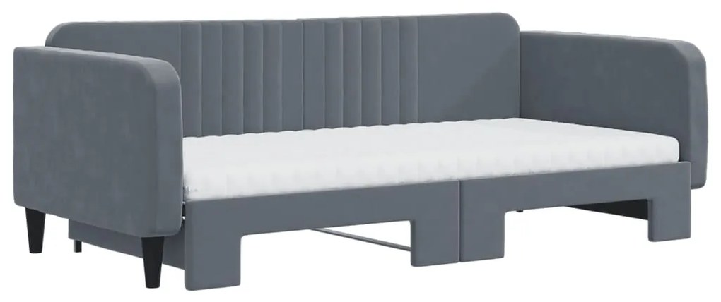 Sofá-cama c/ gavetão/colchões 100x200 cm veludo cinzento-escuro