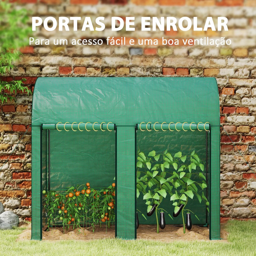 Estufa Pequena Estufa de Exterior com Porta Dupla com Fecho de Correr e Cobertura de PE 200x100x178 cm Verde
