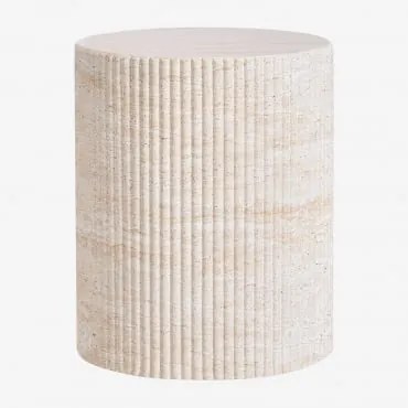 Mesa Auxiliar Redonda Ø40 Cm Em Cimento Look Travertino Velia Look Travertino - Sklum