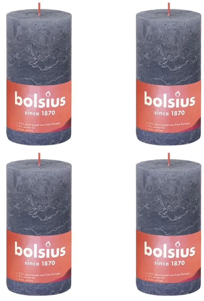 Bolsius Velas rústicas cilíndricas Shine 4pcs 130x68mm azul crepúsculo