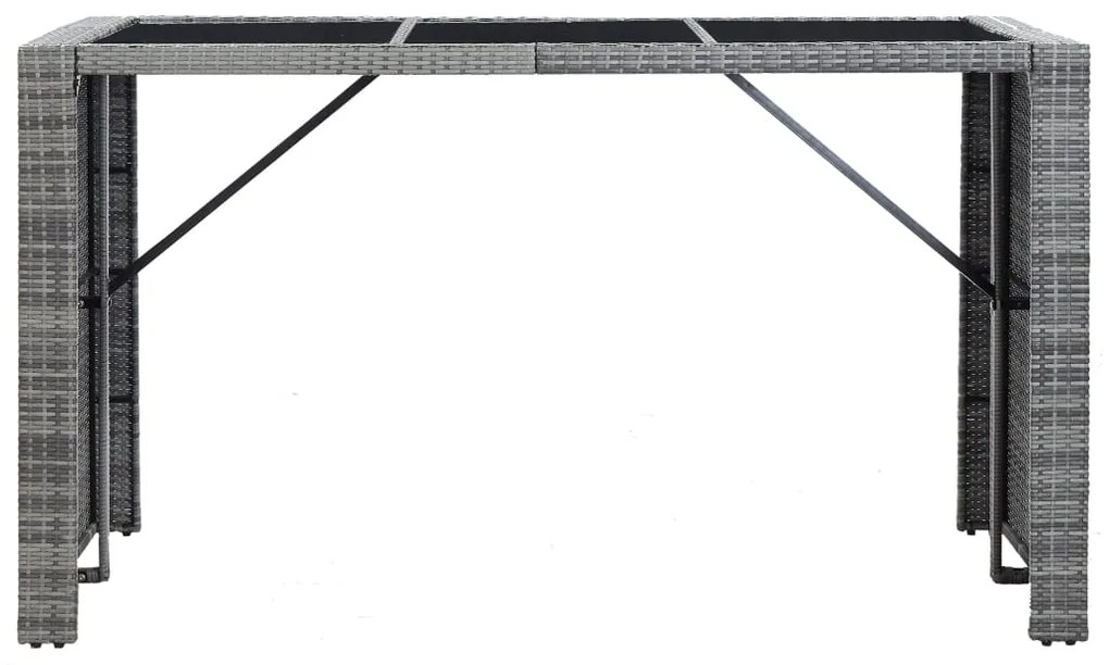 7 pcs conjunto bar para jardim c/ almofadões vime PE cinzento