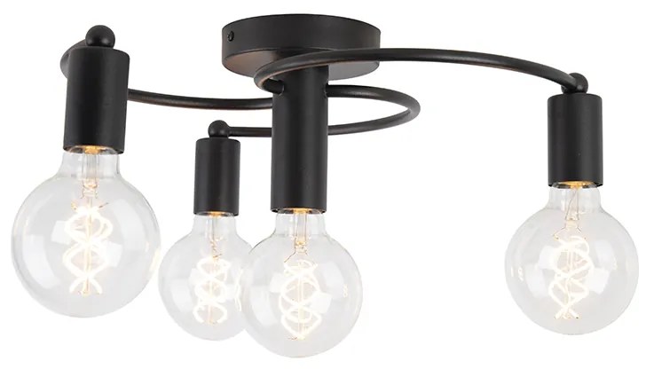 Candeeiro de teto Art Deco preto 4 luzes - Facil Art Deco,Moderno