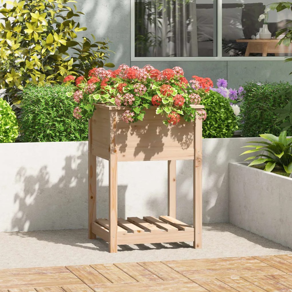 vidaXL Vaso/floreira com prateleira 54x54x81 cm pinho maciço