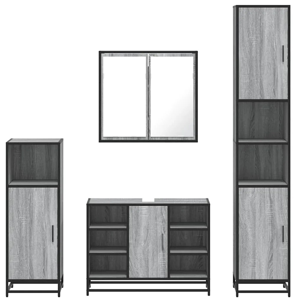 4 pcs Conjunto móveis casa de banho madeira proc. cinza sonoma