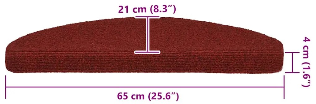 Tapetes de escada autoadesivos 20 pcs 65x21x4 cm vermelho