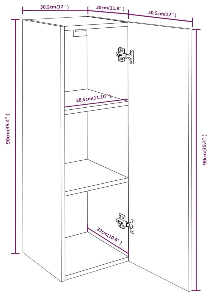 Móveis de TV 2 pcs 30,5x30x90 cm madeira cor carvalho castanho