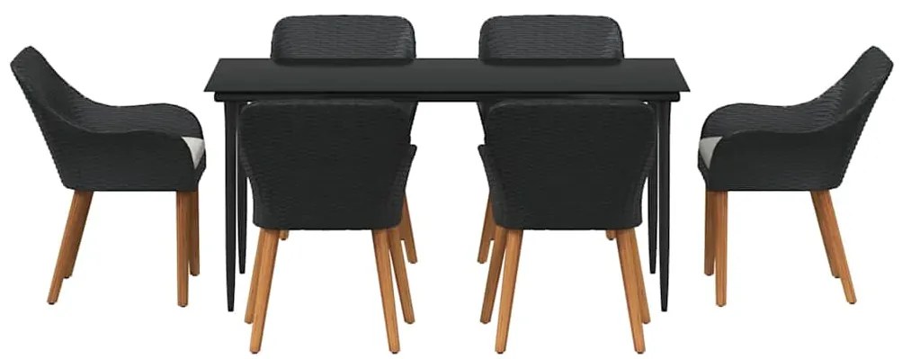 Conjunto de Jantar de Jardim 7 Peças Preto de Rattan Sintético