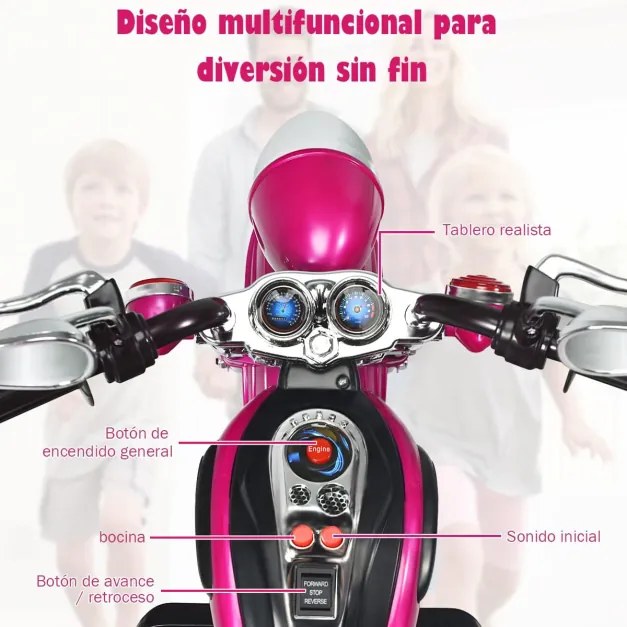 Motocicleta estilo chopper para crianças,  movida a bateria 6v com música Roxa