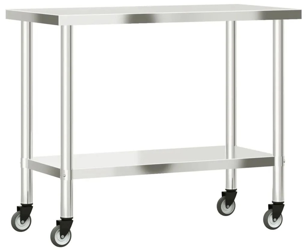 Mesa de trabalho de cozinha c/ rodas 110x55x85cm aço inoxidável