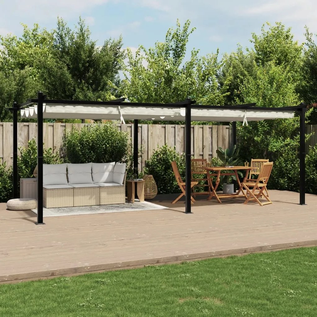 Gazebo de jardim com teto retrátil 3x6 m alumínio creme
