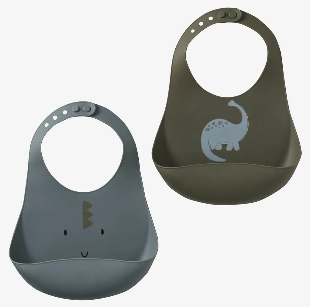 Lote de 2 babetes, em silicone azul-acinzentado