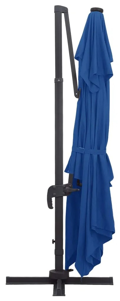 Guarda-sol cantilever c/ luzes LED e poste alumínio azul ciano
