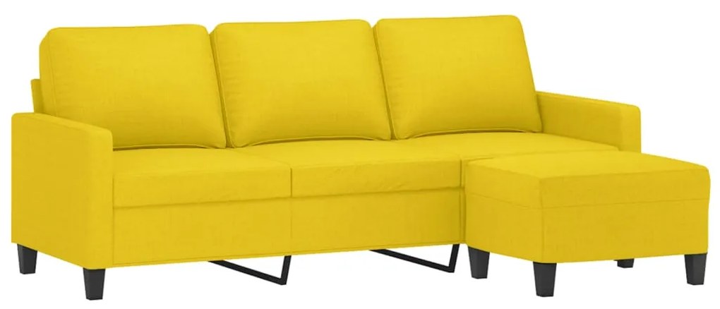 Sofá de 3 lugares com apoio de pés 180 cm tecido amarelo-claro