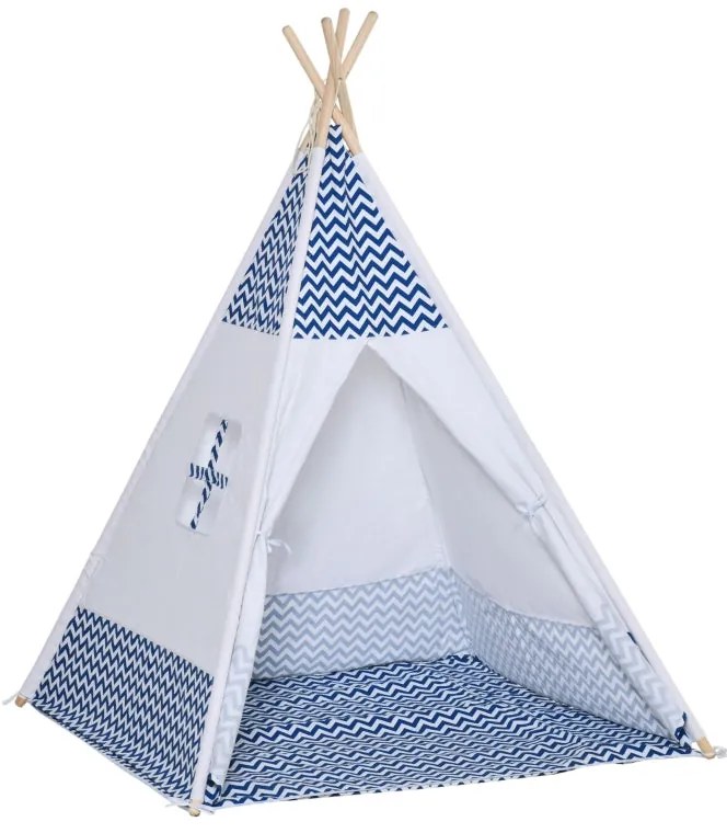Tenda Tipi Infantil - Azul e Branco - Design Natura