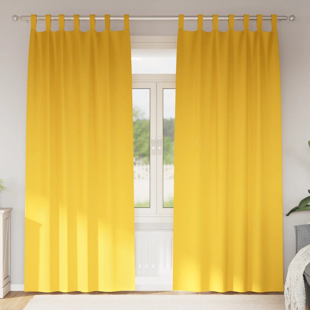 Cortinas opacas 2 pcs amarelo mostarda 225 x 140 cm Poliéster
