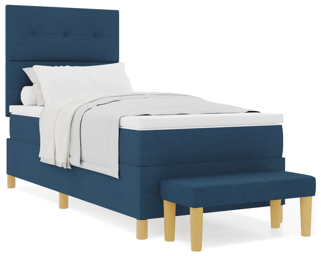 Cama Box com Colchão e Banco vidaXL Azul 90x190 cm Tecido