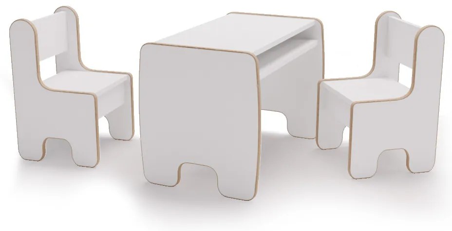 Mesa infantil + duas cadeiras em branco