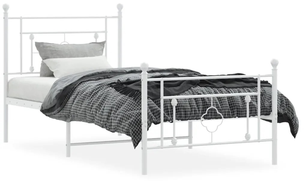 Estrutura de cama com cabeceira e pés 100x190 cm metal branco