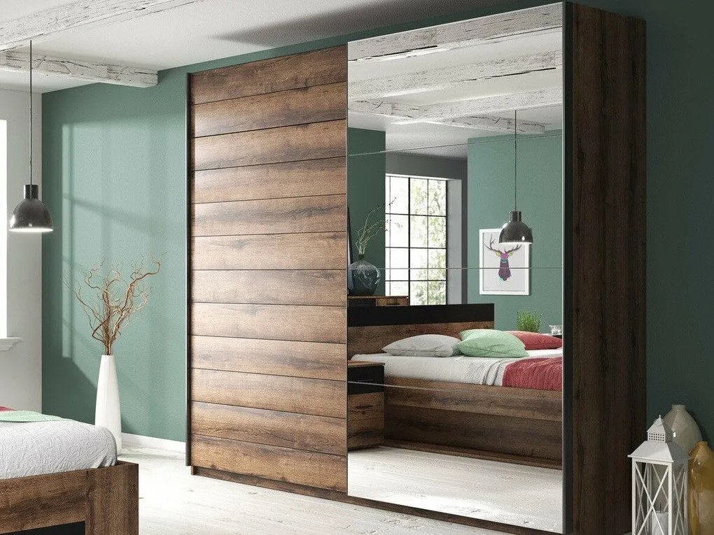 Roupeiro Melvele 107, Carvalho do Monastery, 210x180x61cm, 164 kg, Portas para roupeiro: Deslizante, Número de prateleiras: 5, Número de prateleiras: 5