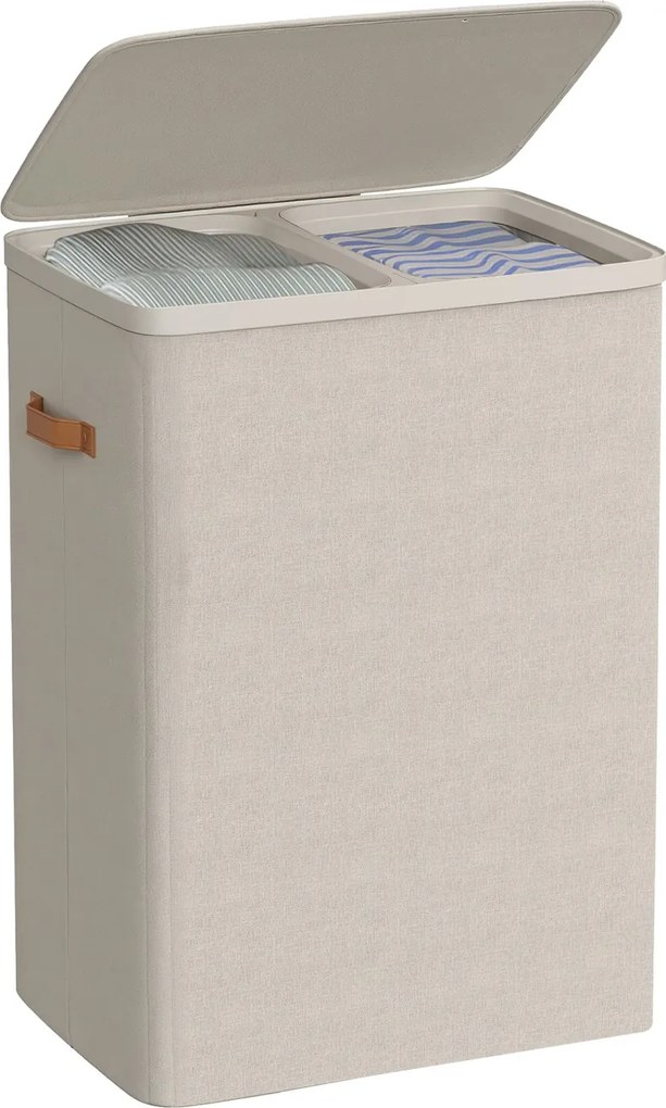 Cesto da roupa suja, 170 L com 2 compartimentos 56 x 40 x 75 cm bege cappuccino