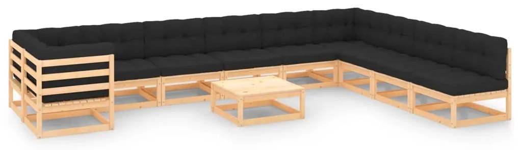 11 pcs conj. lounge jardim c/ almofadões antracite pinho maciço
