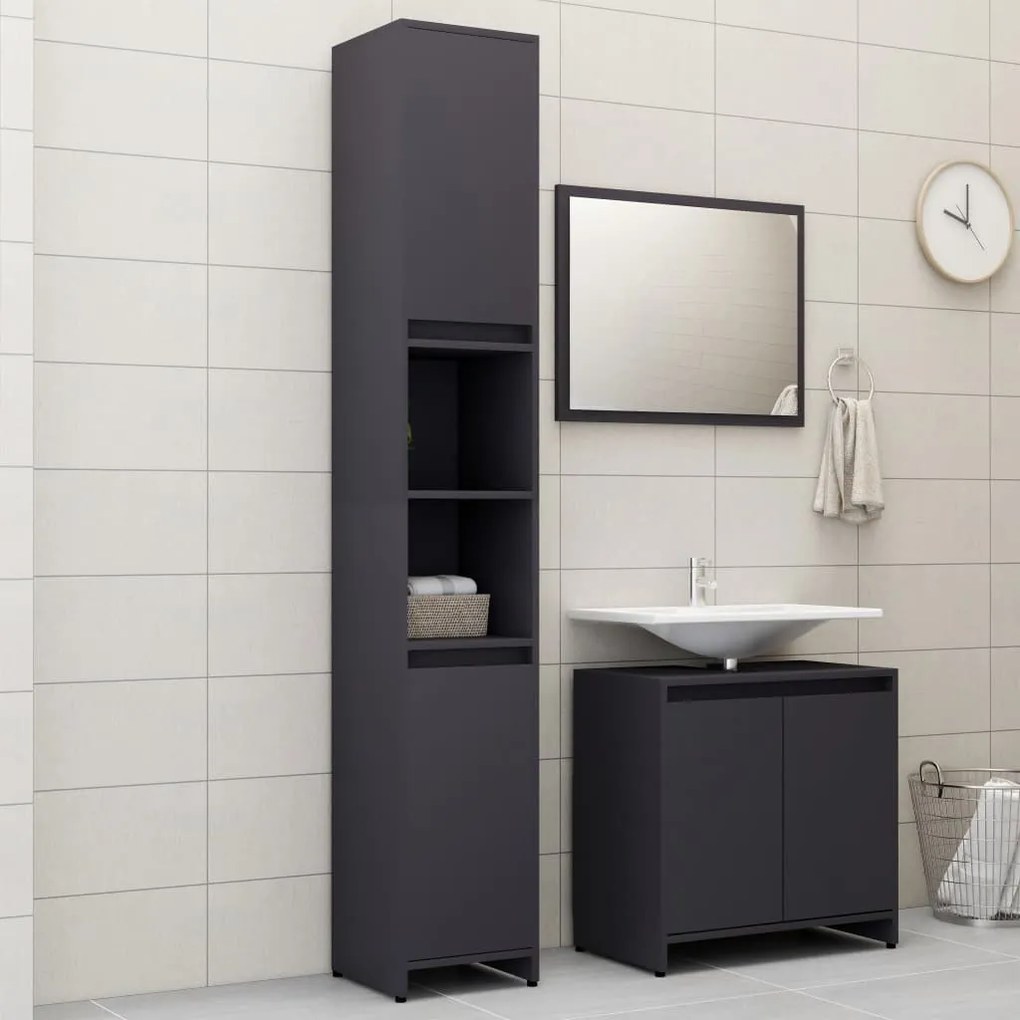 vidaXL 3 pcs conjunto móveis de casa de banho contraplacado cinzento
