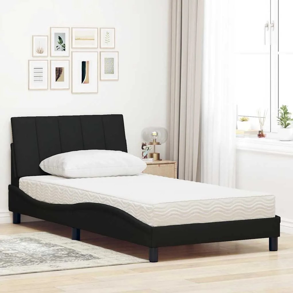 Cama com colchão 100x200 cm tecido preto