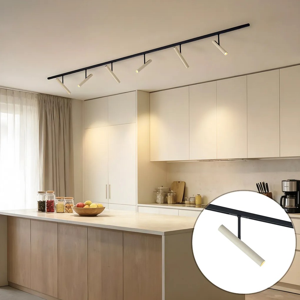 Sistema de iluminação de trilho moderno preto com 6 focos bege monofásicos - Slimline Avery