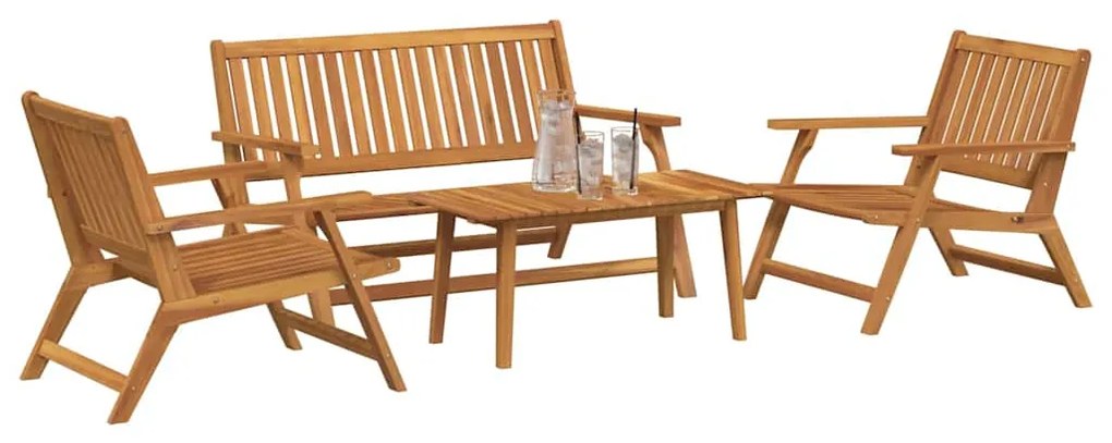 Conjunto com 4 Cadeiras e Mesa em Madeira Sólida de Acácia