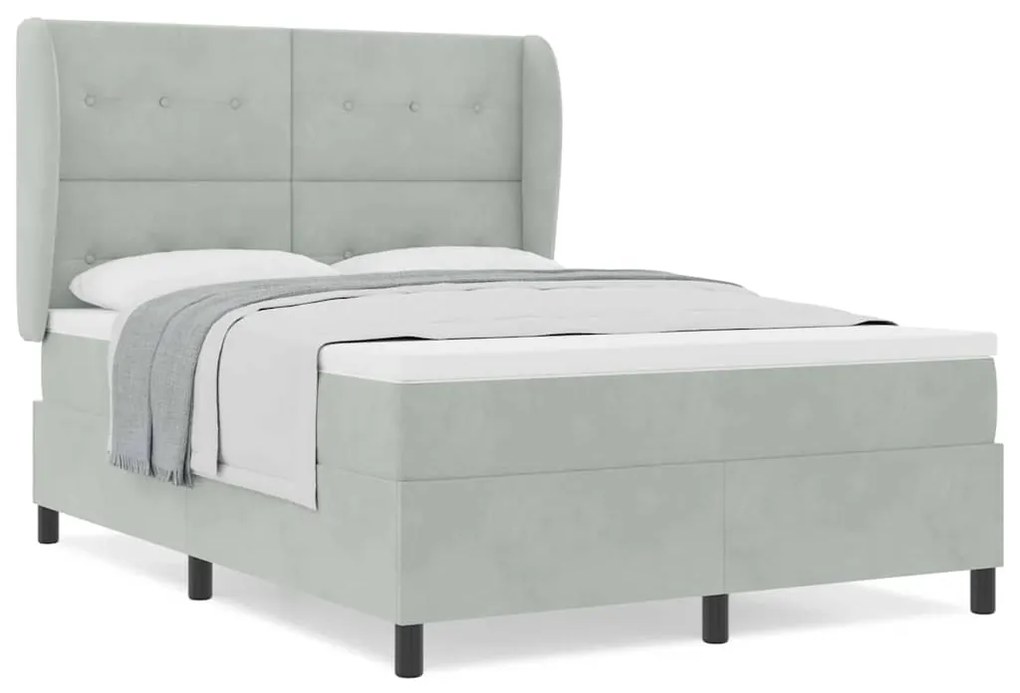 Cama Box com Colchão vidaXL - Cinzento-claro, 140x190 cm, Veludo