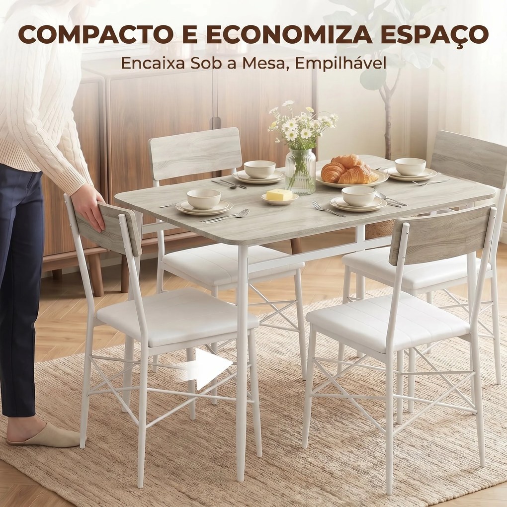 Conjunto de Jantar 5 Peças Mesa de Cozinha Retangular com 4 Cadeiras Acolchoadas 106x66x75 cm Carvalho