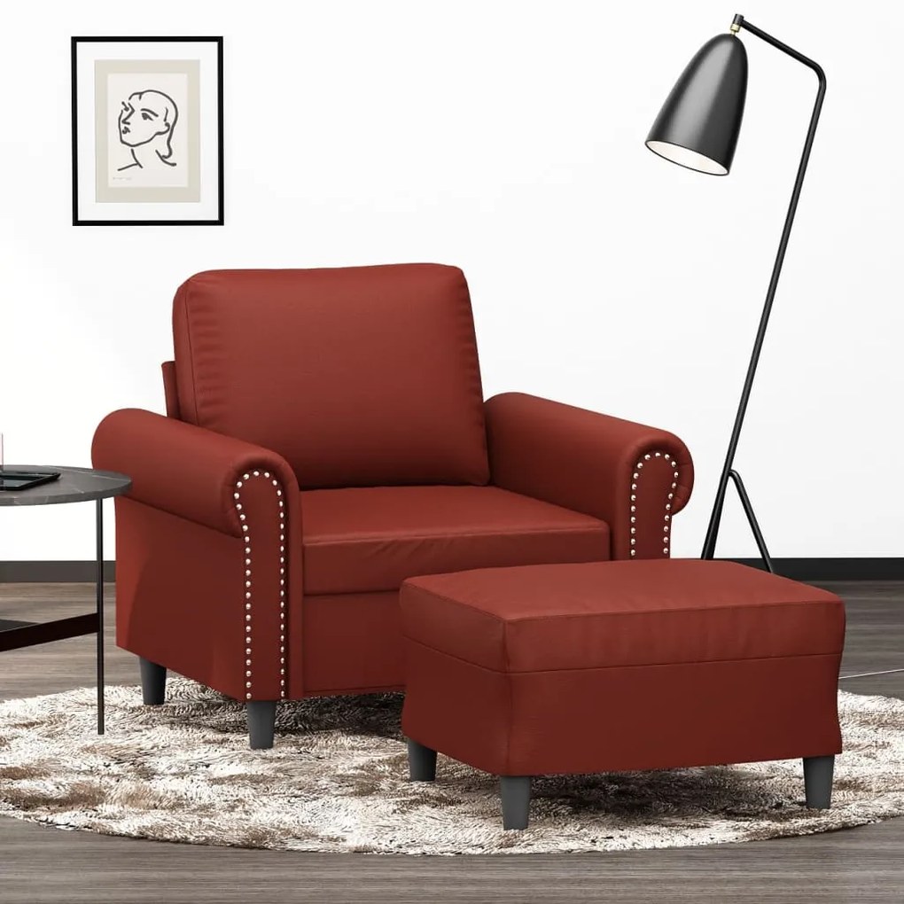 vidaXL Poltrona com apoio de pés 60 cm couro artificial vermelho tinto