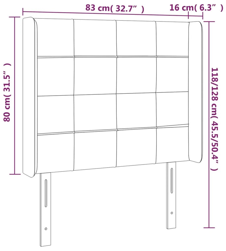 Cabeceira de cama c/ abas tecido 83x16x118/128cm cinzento-claro