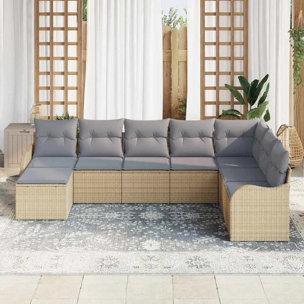 Conjunto de Sofá de Jardim vidaXL 8 Peças com Almofadas Bege Ratan Pol