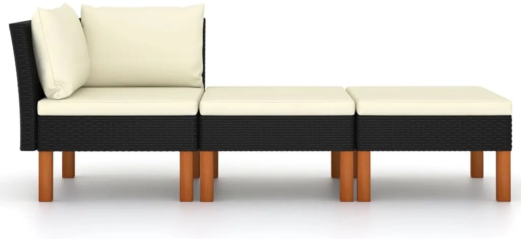 3 pcs conj. lounge jardim vime PE e madeira de eucalipto maciça