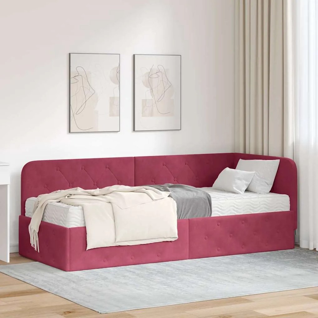 vidaXL Estrutura de Cama de Canto Vinho Vermelho 80 x 200 cm Veludo