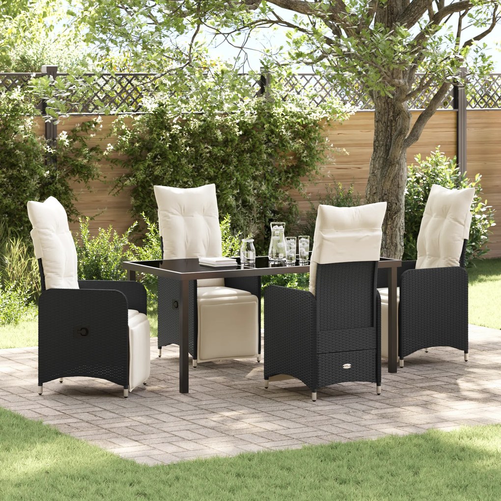 vidaXL Conjunto de Jantar de Jardim de 5 Peças com Almofadas Pretas em Polirattan