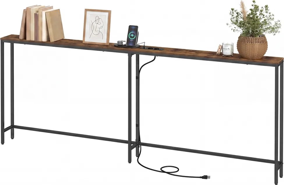Mesa consola 15 x 200 x 80 cm, mesa de apoio, mesa de entrada, estreita castanho-preto