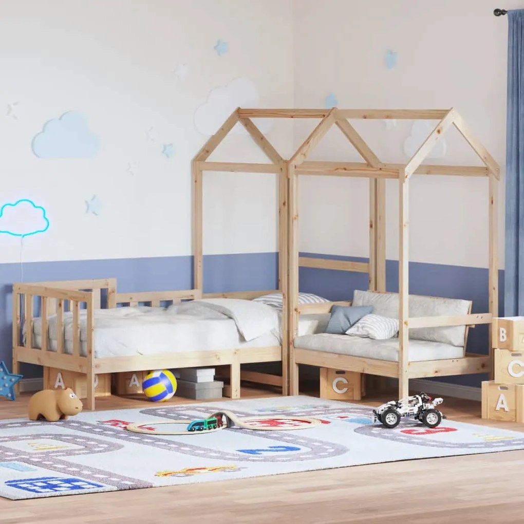 vidaXL Conj. de sofá-cama e banco c/ telhado 90x190 cm pinho maciço