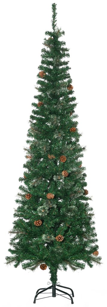 HOMCOM Árvore de Natal Artificial 195 cm com 556 Ramos Árvore de Natal Slim com 25 Pinhas Base Dobrável Ø54x195 cm Verde | Aosom Portugal