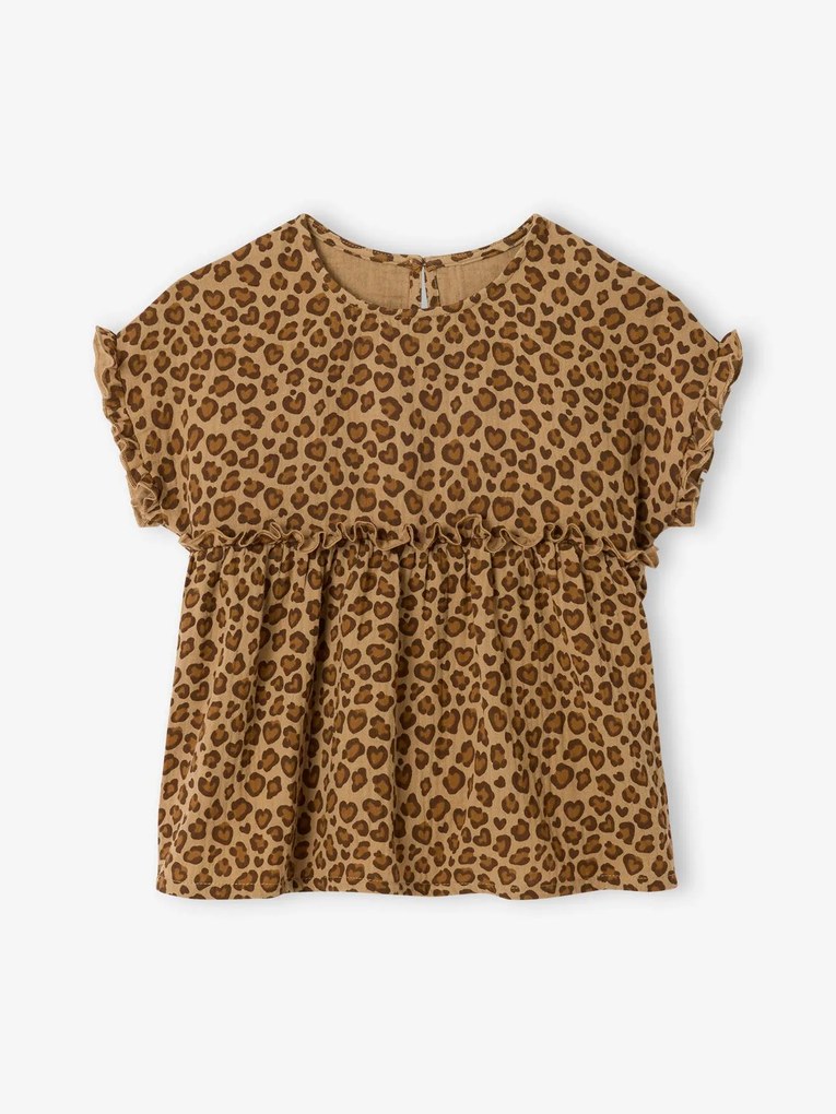 Blusa estampada em gaze de algodão para menina bege