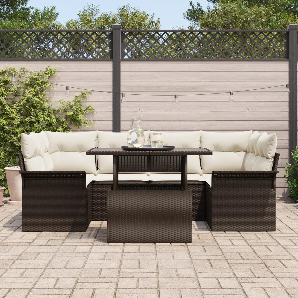 Conjunto de Sofás de Jardim vidaXL 7 Peças com Almofadas Rattan Polipr