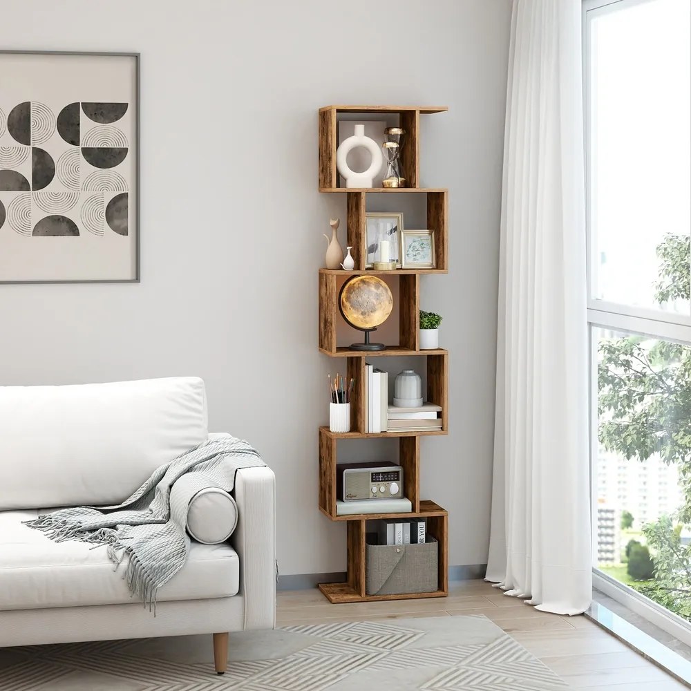 Estante com 6 prateleiras 24 x 40 x 191 cm moderna para sala de estar castanho