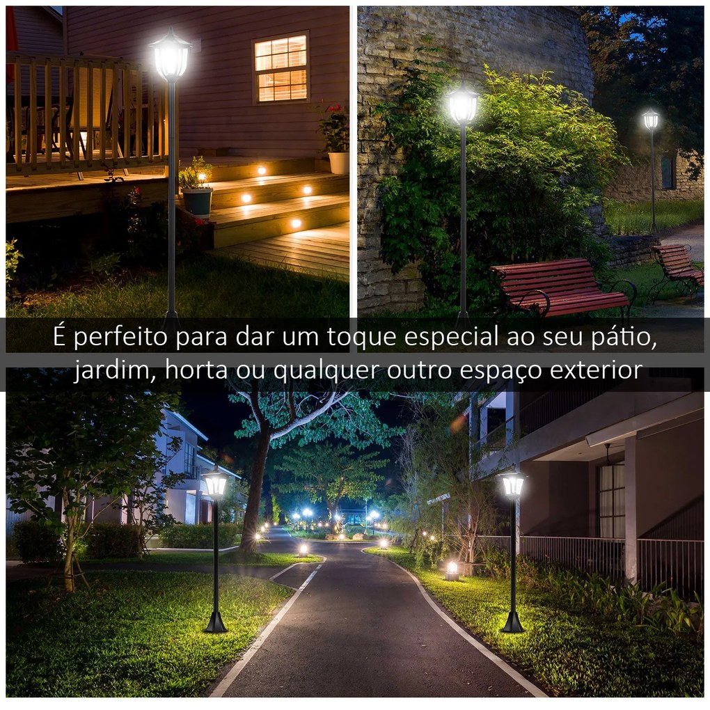 Candeeiro Solar de Jardim – 18x18x160 cm – Preto – Estrutura em Aço In