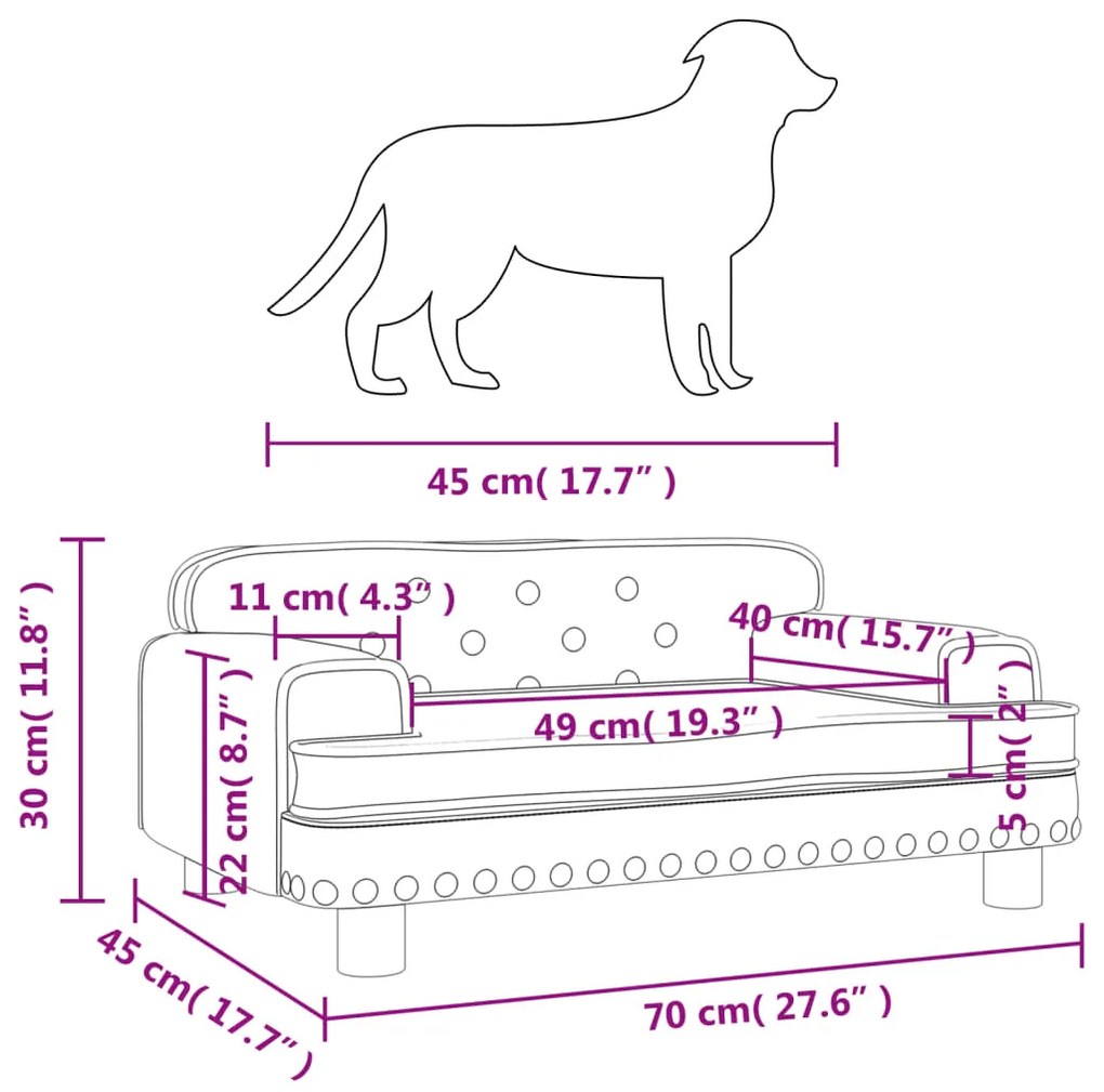 Cama para cães 70x45x30 cm veludo castanho