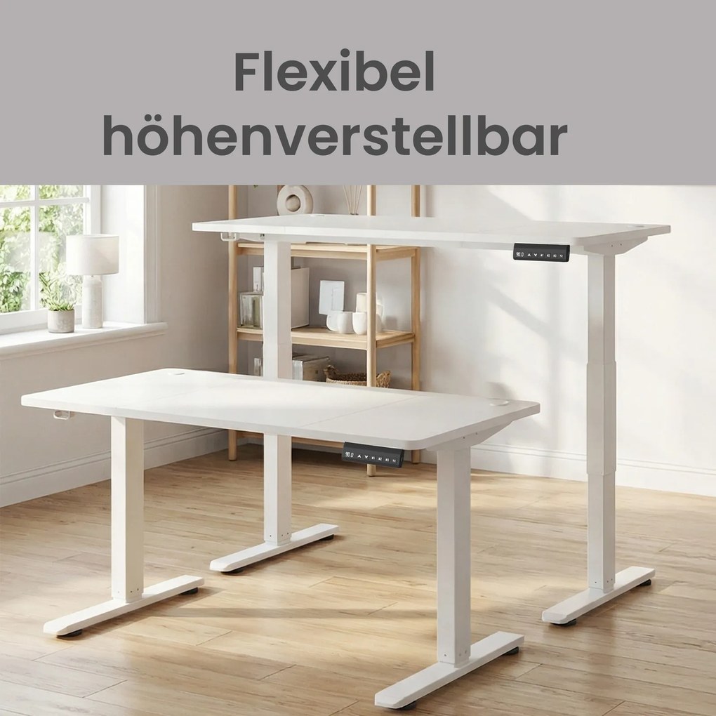 Secretária elétrica com altura ajustável, 180 x 80 x (72-120) cm, função de memória branca
