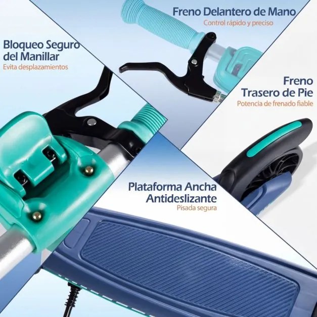 Trotinete dobrável para crianças +6 anos 2 rodas iluminadas com Guiador ajustável em 3 alturas Plataforma antiderrapante Azul