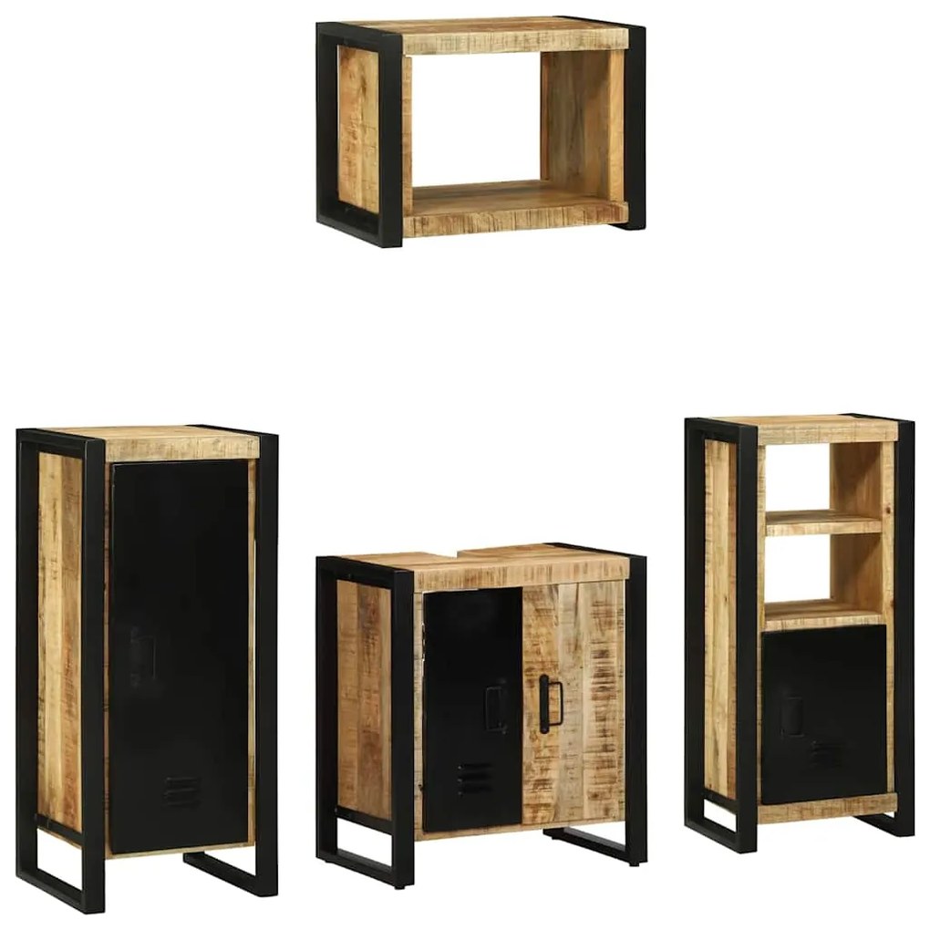 Conjunto de Móveis para Banheiro 4 pcs Madeira de manga maciça