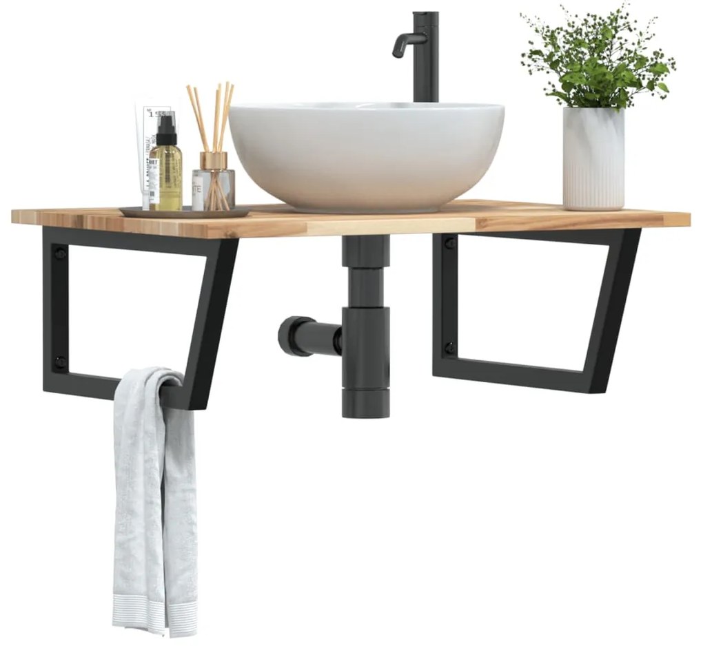 vidaXL Prateleira de parede p/ lavatório aço/madeira de acácia maciça