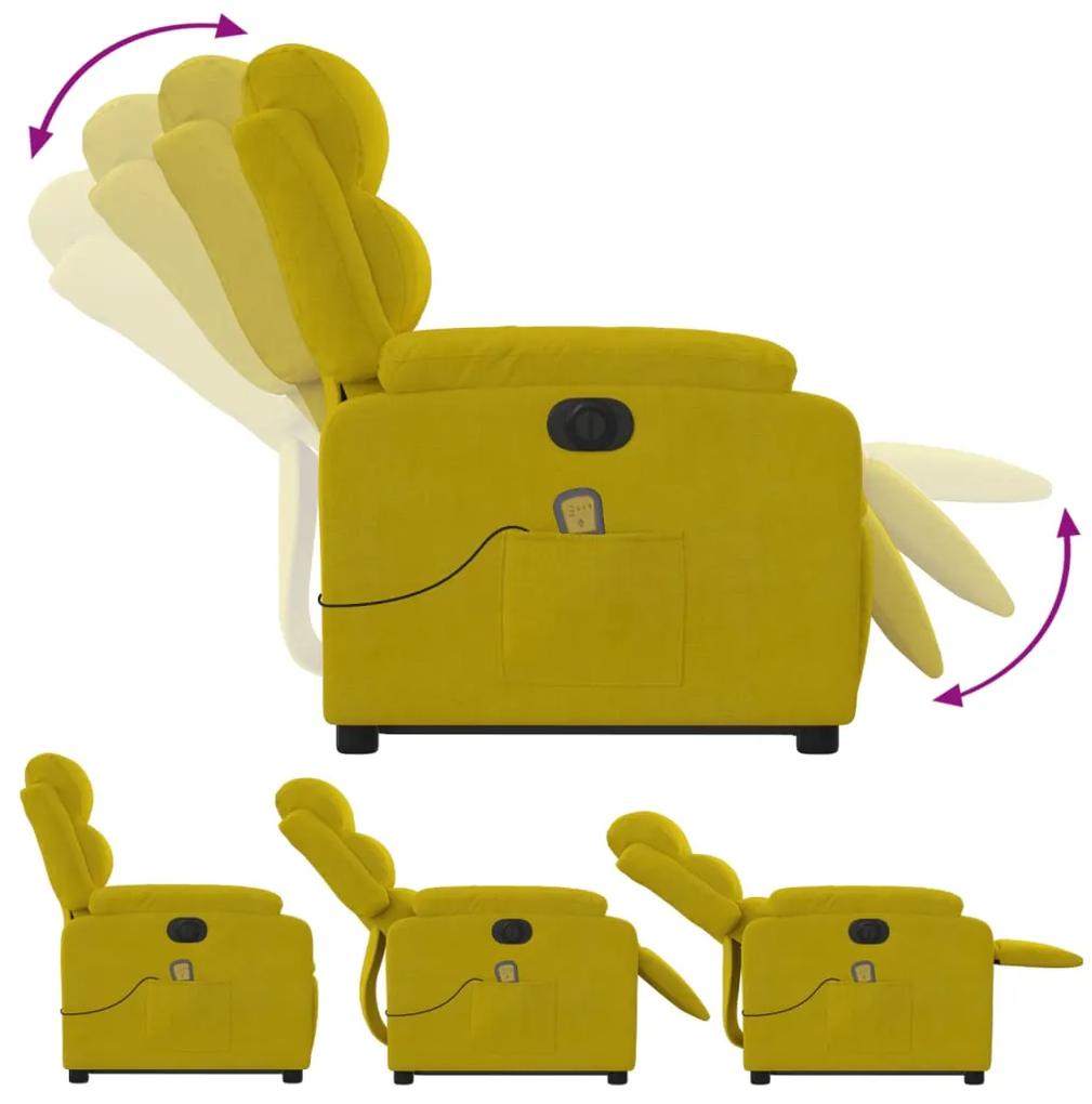 Poltrona massagens reclin. elevatória elétrica veludo amarelo